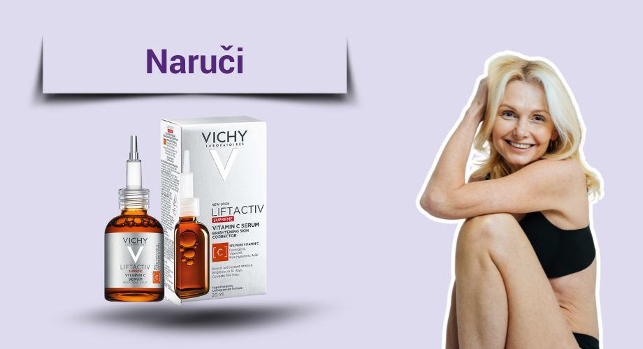 Vichy Liftactiv Supreme Vitamin C serum sadrži vitamine C i E, Pycnogenol, hijaluronsku kiselinu i vulkansku vodu.